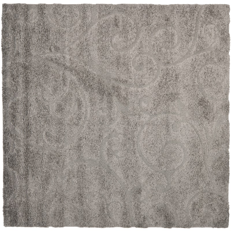 SAFAVIEH Florida Shag Shahin Scroll 1.2-inch Thick Textured Rug - 5' x 5' Square - Grey