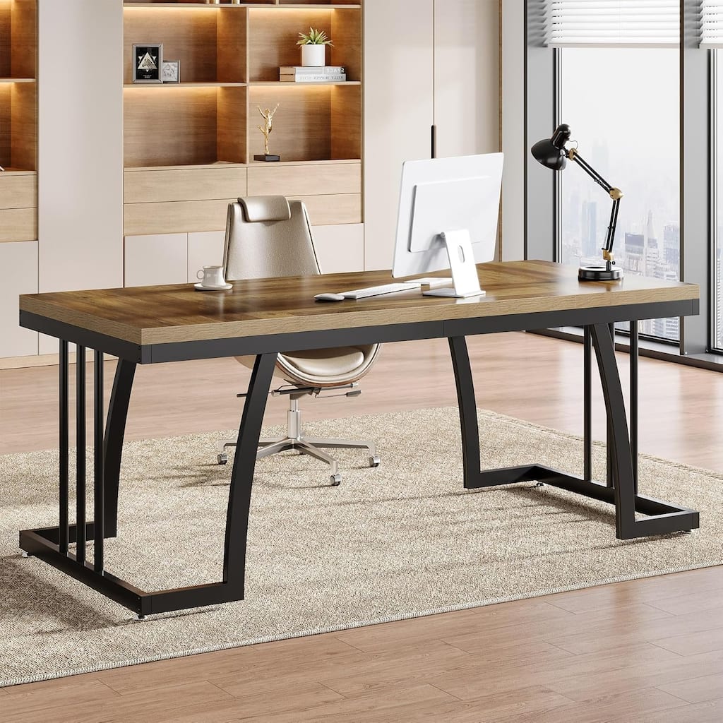 63" Executive Office Desk, Large Computer Desk with Sturdy Metal Frame