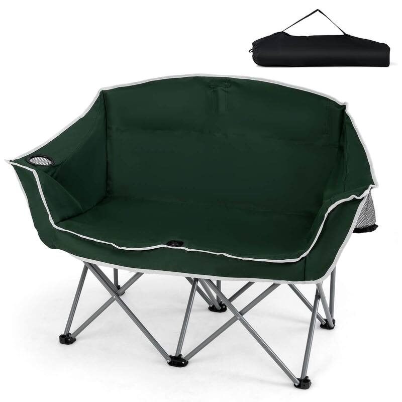 Costway Double Duo Camping Chair with Armrests Cup Holders Carry Bag - Green