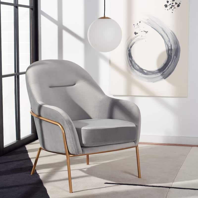SAFAVIEH Eleazer Glam Velvet Accent Chair - 26.3" W x 31.8" L x 34" H - Grey/Gold