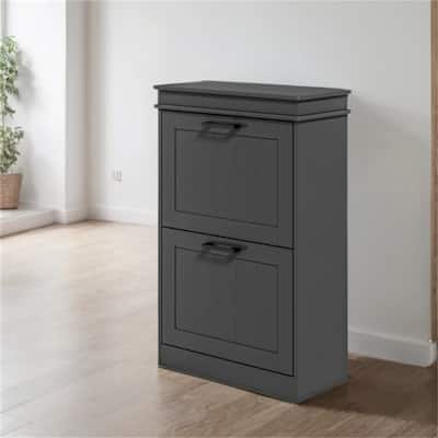 Narrow Shoe Storage Cabinet with 2 Flip Drawers and Adjustable Shelves