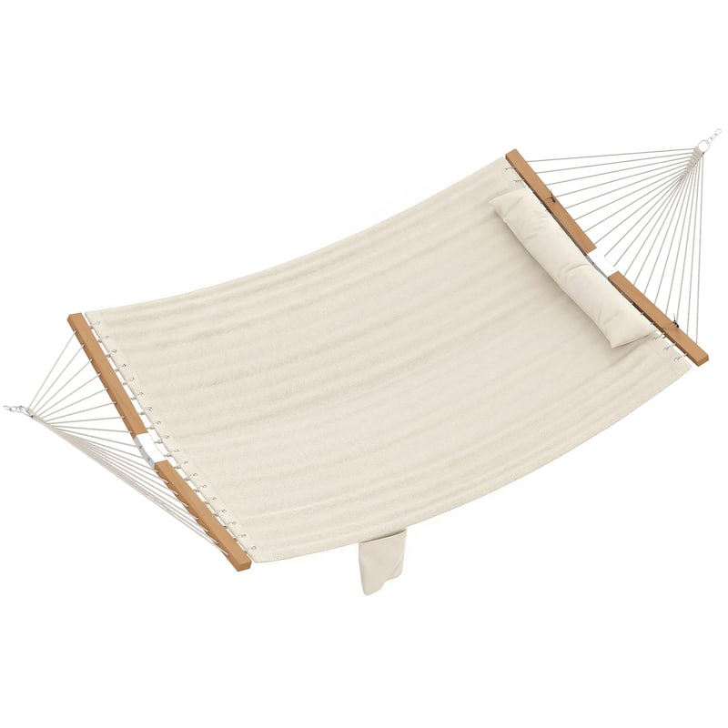 Outsunny Outdoor Hammock, 2-Person Hammock with Head Pillow and Pad, Wood Spreader Bars, 440 lbs Capacity