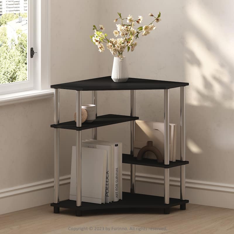 4 Tiers Wood Household Shelving Unit in Americano/Stainless Steel (31.1 in. W x 28.5 in. H x 22.5 in. D) - 31.1