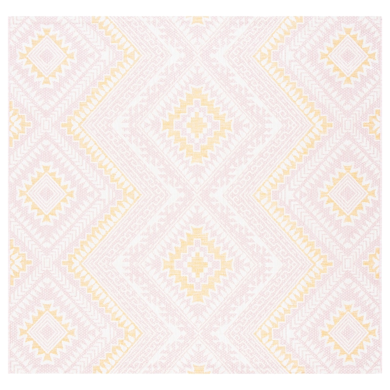 SAFAVIEH Courtyard Einat Indoor/ Outdoor Waterproof Patio Backyard Rug - 6'7" Square - Pink/Gold