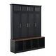 Black Hall Tree With Wood Grain Bench - 4-in-1 Entryway Organizer With 2 Drawers & 6 Hooks