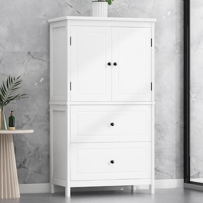 Freestanding Cabinet Floor Storage Cabinet with 2 Doors, Drawers and Adjustable Shelf for Bathroom Kitchen Office Living Room