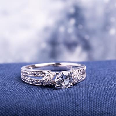 Miadora Sterling Silver Created White Sapphire and Diamond Accent Split Shank Engagement Ring
