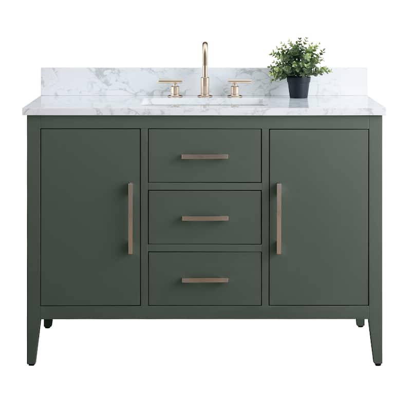 Vanity Art 48" Single Sink Bathroom Vanity Cabinet with Engineered Marble Countertop
