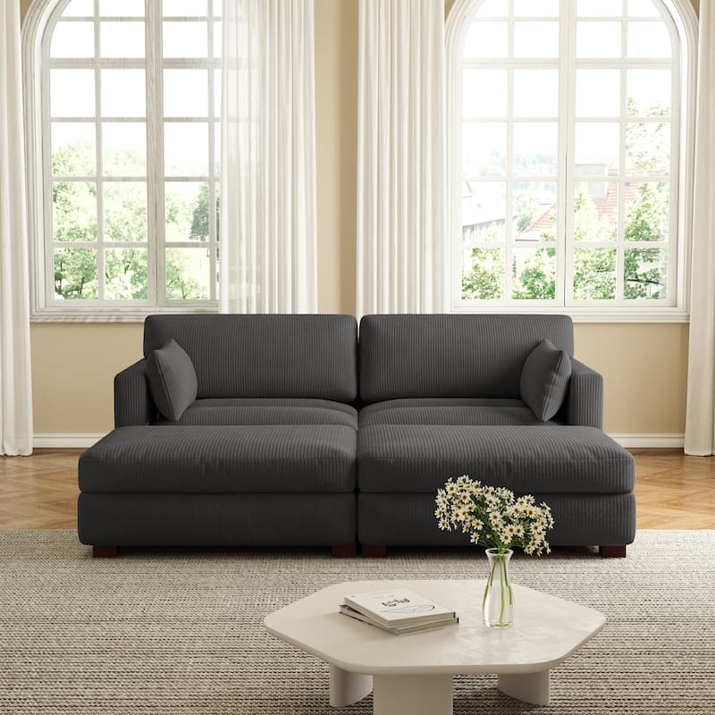 Corduroy Modular Sectional Sofa Deep Seat Corner Sofas & Ottomans