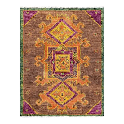 Overton Hand Knotted Wool Vintage Inspired Modern Contemporary Modern Brown Area Rug - 4' 2" x 6' 4"
