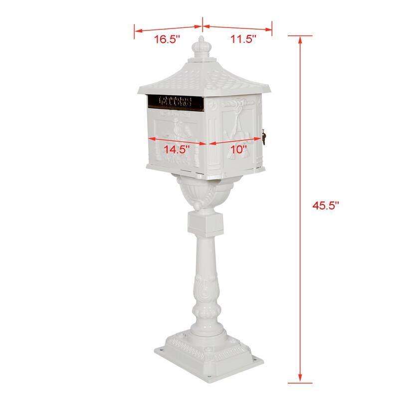 Retro Mid-century Aluminum Cast Mailbox with Post and Keys, Locking Residential Rust-Proof Security Postal Mailboxes