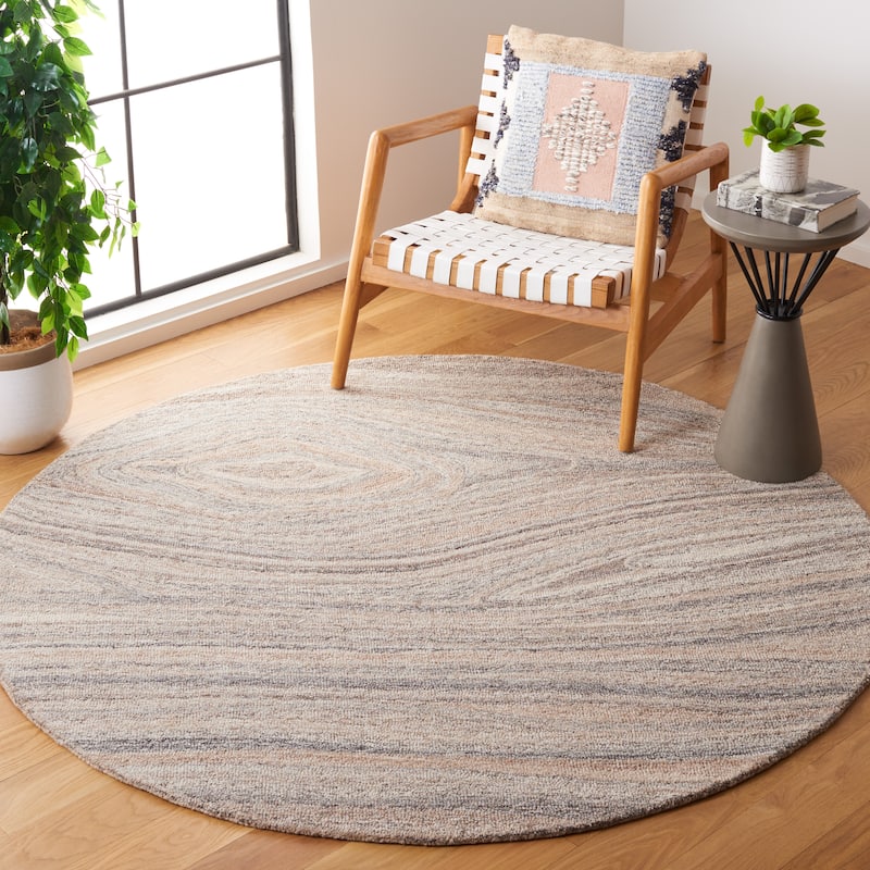 SAFAVIEH Handmade Abstract Abhilasha Modern Wool Rug - 6' Round - Beige/Grey