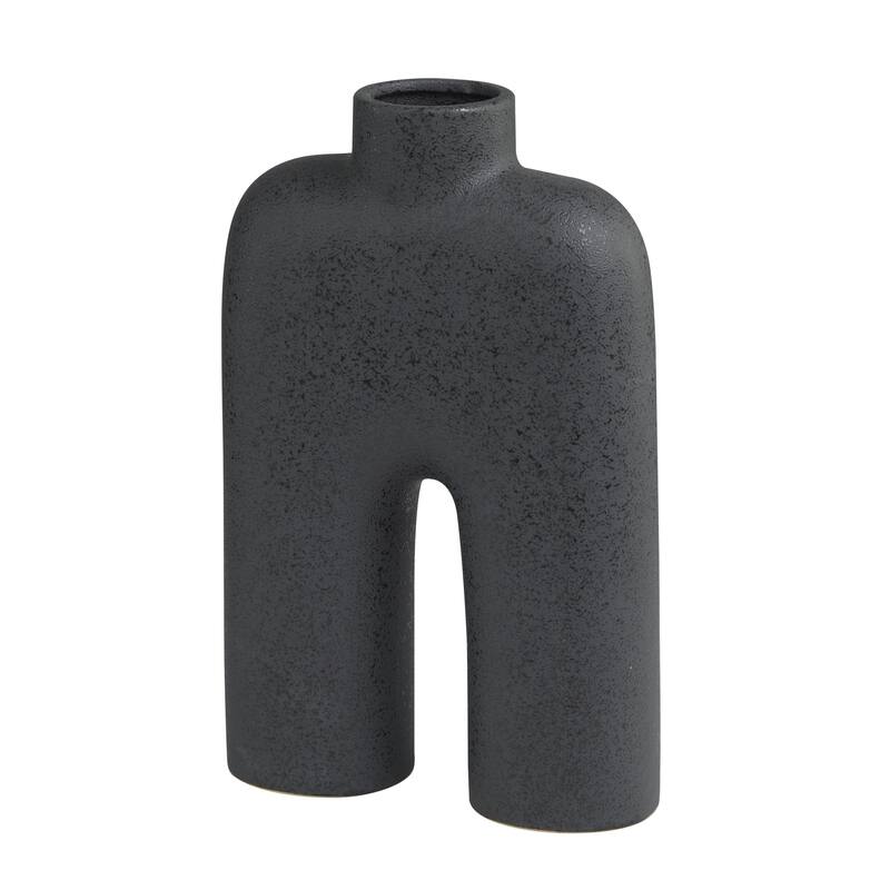 Ceramic Abstract Rounded Arched Decorative Vase with Glossy Speckles - Black or White - Roche River Decor - Black