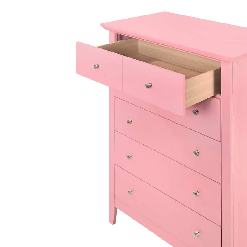 5-Drawer Wooden Bedroom Chest - 48" - Pink