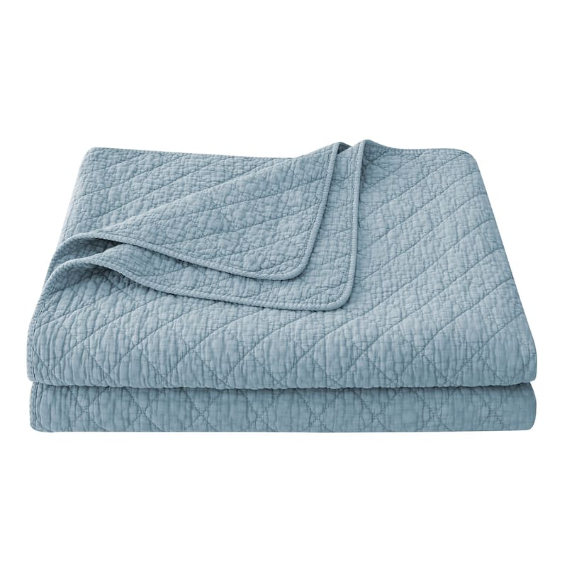 HiEnd Accents Stonewashed Cotton Gauze Traditional Style Solid Color Diamond Stitch 1 Piece Quilt