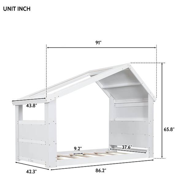 dimension image slide 0 of 2, Twin House Bed with LED Light for Kids,Wood Montessori Floor Bed Frame
