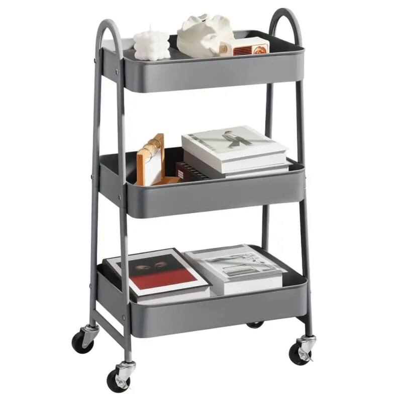 3-Tier Metal Rolling Utility Cart Multifunctional Organizer with Handle and Lockable Wheels - 17.4"D x 12.04"W x 31.02"H