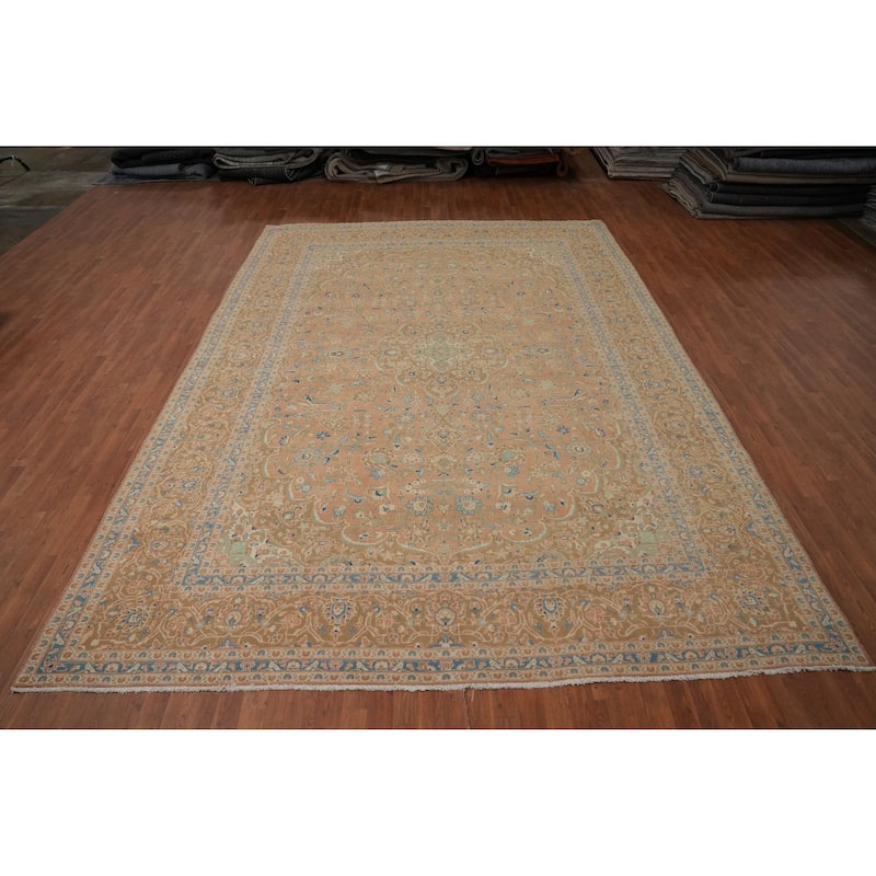 Hand Knotted Oriental 100% Wool Carpet Traditional Floral Oranges & Rust Kashan Area Rug - 13' 10'' X 9' 9''