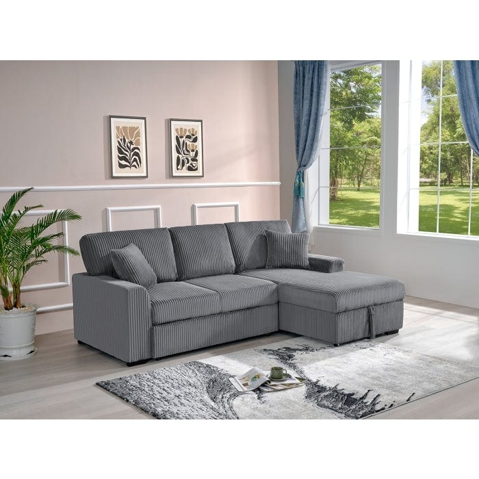 Corduroy Fabric Pull Out Sectional Sofa Bed with Storage Chaise and Pillows