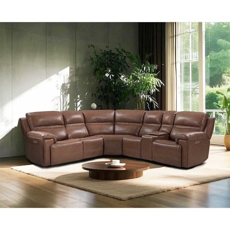 6PCS, 3 power Recliners, Dual-Power Genuine Leather Reclining Sectional with USB&Type-C Ports