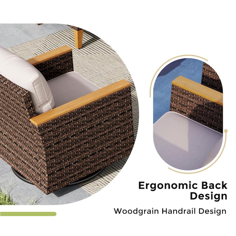 10 Piece Patio Wicker Rattan Furniture Set, Half-Moon Rattan Conversation sets with 2 X Swivel Chair Sofa and Firepit Table