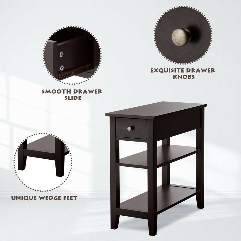 Gymax 3 Tier Nightstand Bedside Table Sofa Side End Table w/Double