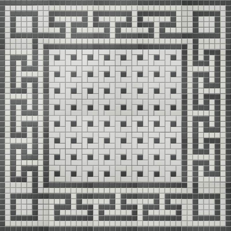 Merola Tile Gotham 1" Greek T Border Unglazed Black and White 7-3/4" x 8-3/4" Porcelain Floor and Wall Tile