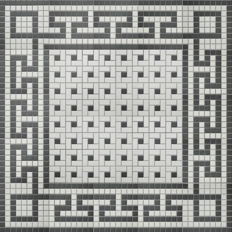 Merola Tile Gotham 1" Greek T Border Unglazed Black and White 7-3/4" x 8-3/4" Porcelain Mosaic Floor and Wall Tile