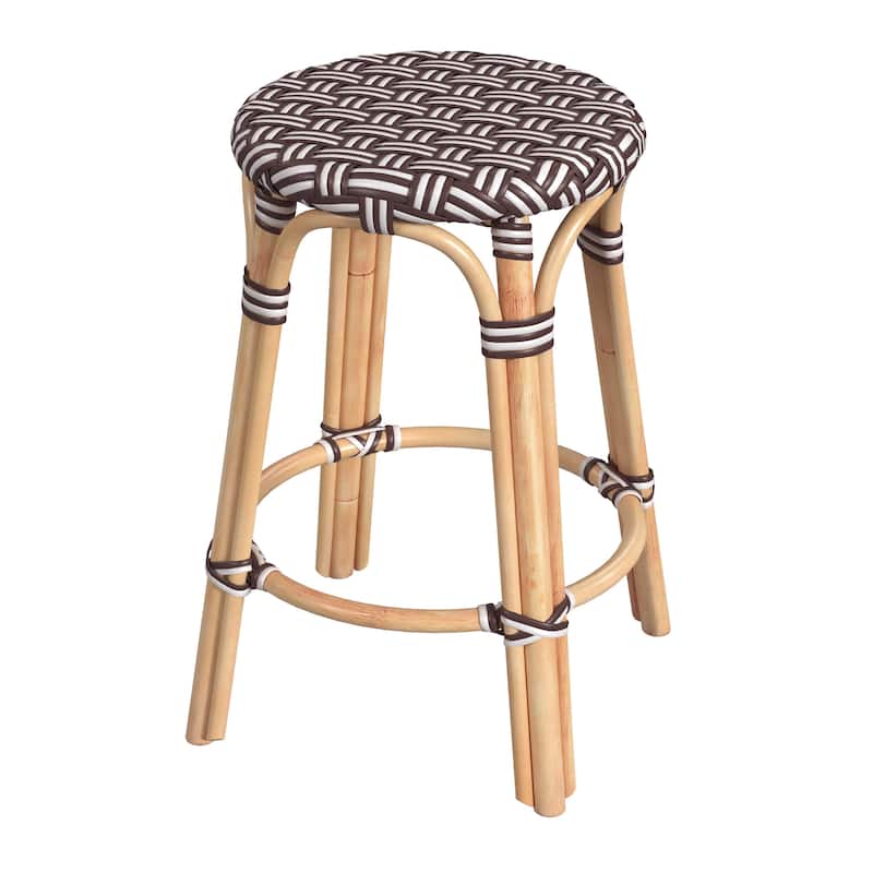 Tobias 24" Rattan Round Counter Stool - Burgundy / Natural Frame