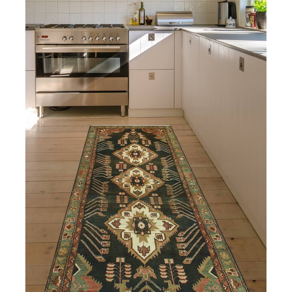 Fine Vintage Distressed Melda Charcoal/Ivory Runner - 3'10" x 9'6"