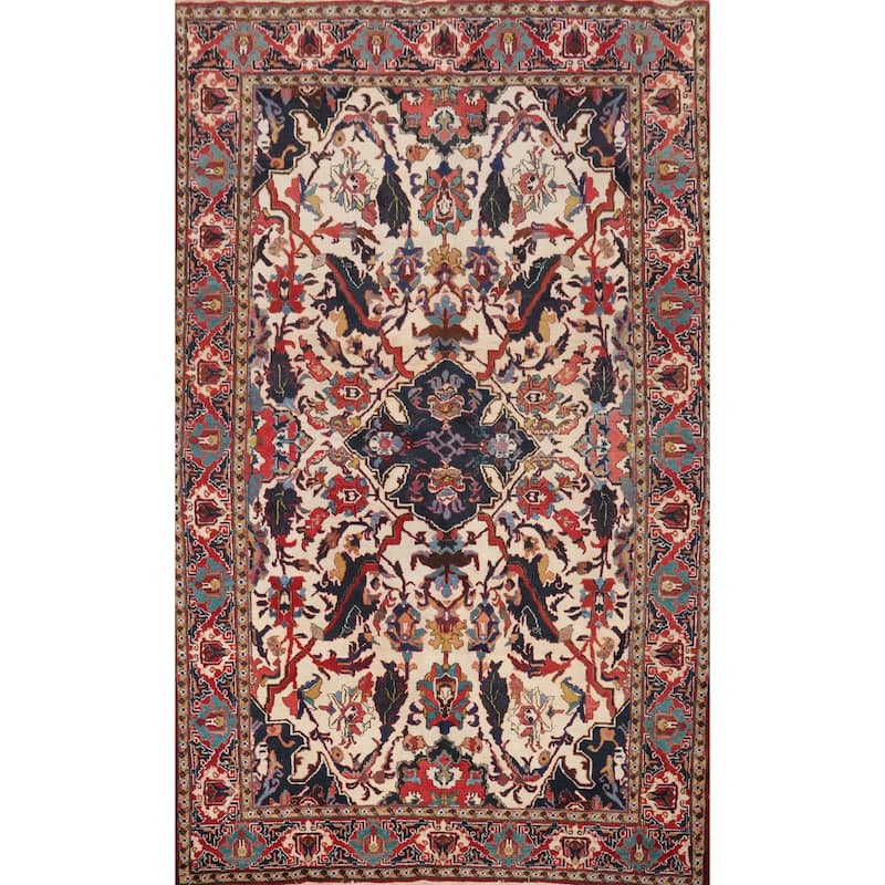 Hand Knotted Oriental 100% Wool Carpet Traditional Floral Beige & Ivories Tabriz Area Rug - 11' 2'' X 7' 4''