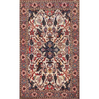 Hand Knotted Oriental 100% Wool Carpet Traditional Floral Beige & Ivories Tabriz Area Rug - 11' 2'' X 7' 4''