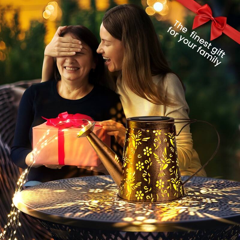 Solar Watering Can with Lights for Outdoor Garden Decor, Waterproof Landscape Lights, 2 Pack