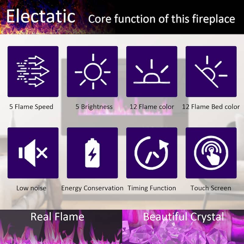 High-Gloss Electric Fireplace TV Stand LED Color ModesRemote Control