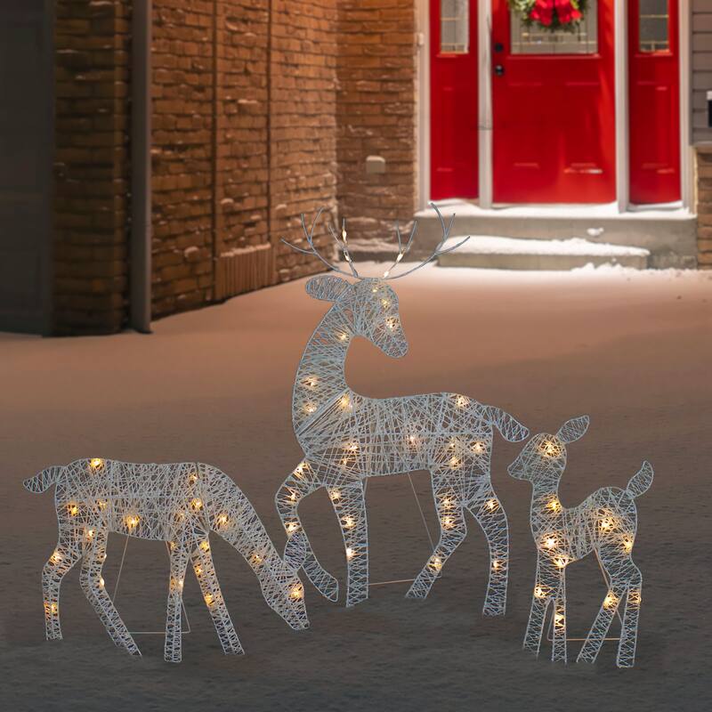 3 LED Lighted White Reindeer Family Outdoor Christmas Decorations 29"