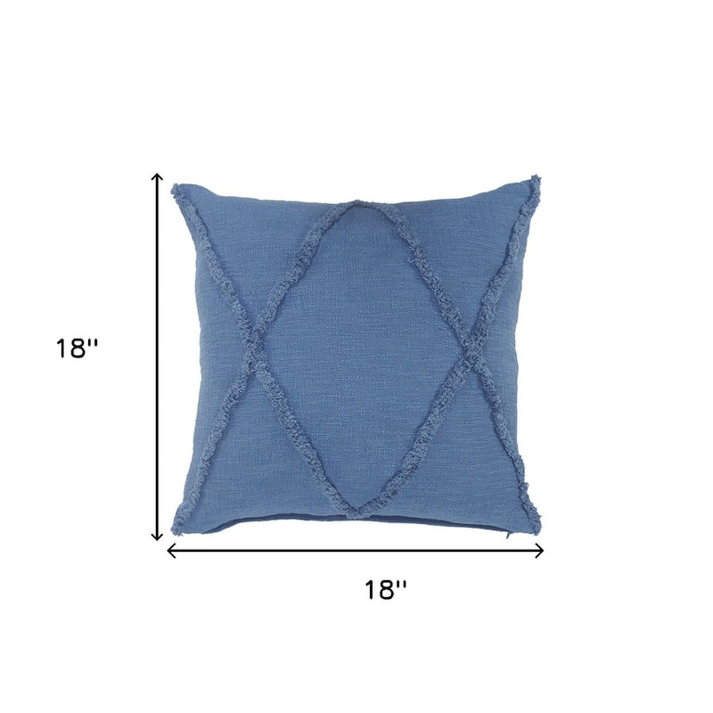 Set of Two Blue Diamond Cotton Throw Pillow With Fringe
