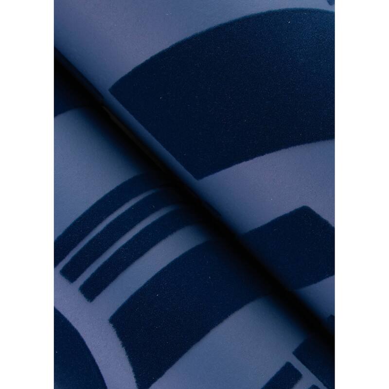 A-Street Prints Carter Indigo Geometric Flock Wallpaper