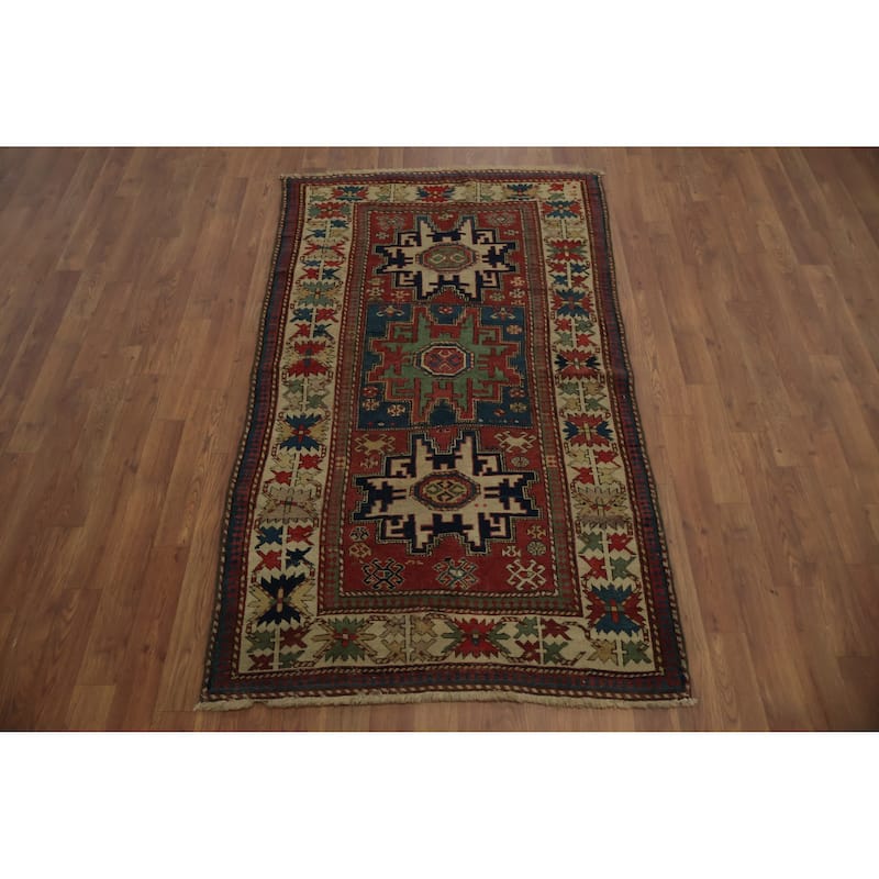 Hand Knotted Oriental 100% Wool Carpet Traditional Tribal Red Kazak Area Rug - 5' 6'' X 3' 3''