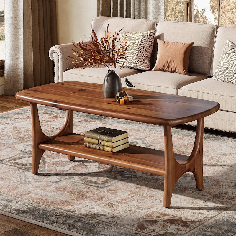 47 Inch Mid-Century Modern Solid Wood Coffee Table Living Room Table - Walnut - 47" W x 19.7" D x 19.7" H
