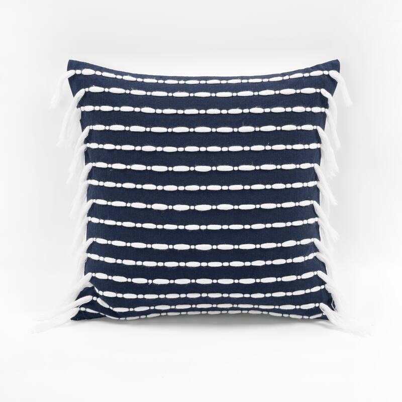 Lush Decor Linear Cotton Tassel Decorative Pillow Cover - Navy
