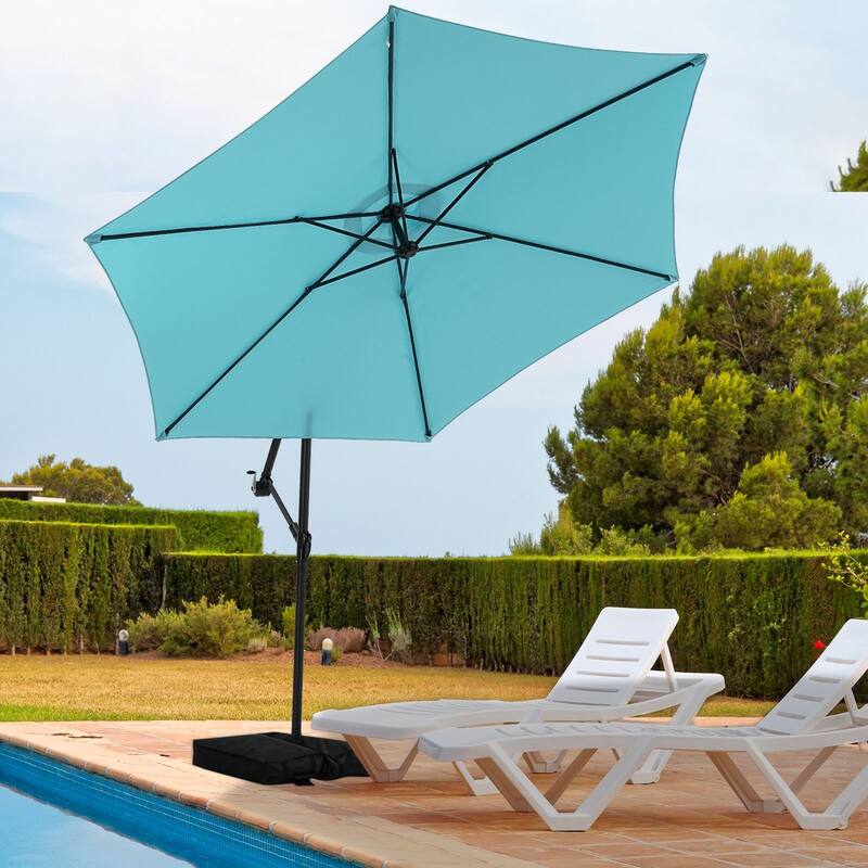 Autlaycil 10ft Offset Hanging Market Patio Umbrella with Base