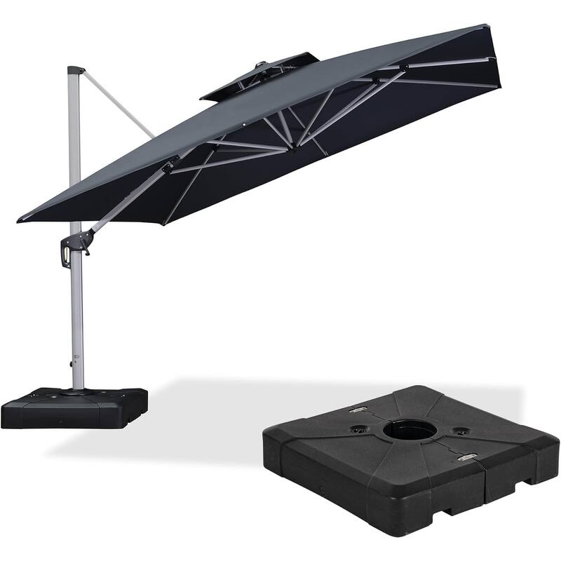 PURPLE LEAF 11ft Square Patio Cantilever Umbrella with Base - Grey