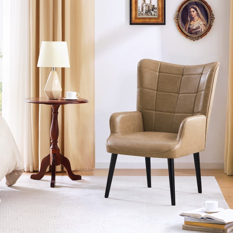 Amber Modern 24.4" PU Leather Upholstered Accent Chair with Soild Wood Legs for Living Room