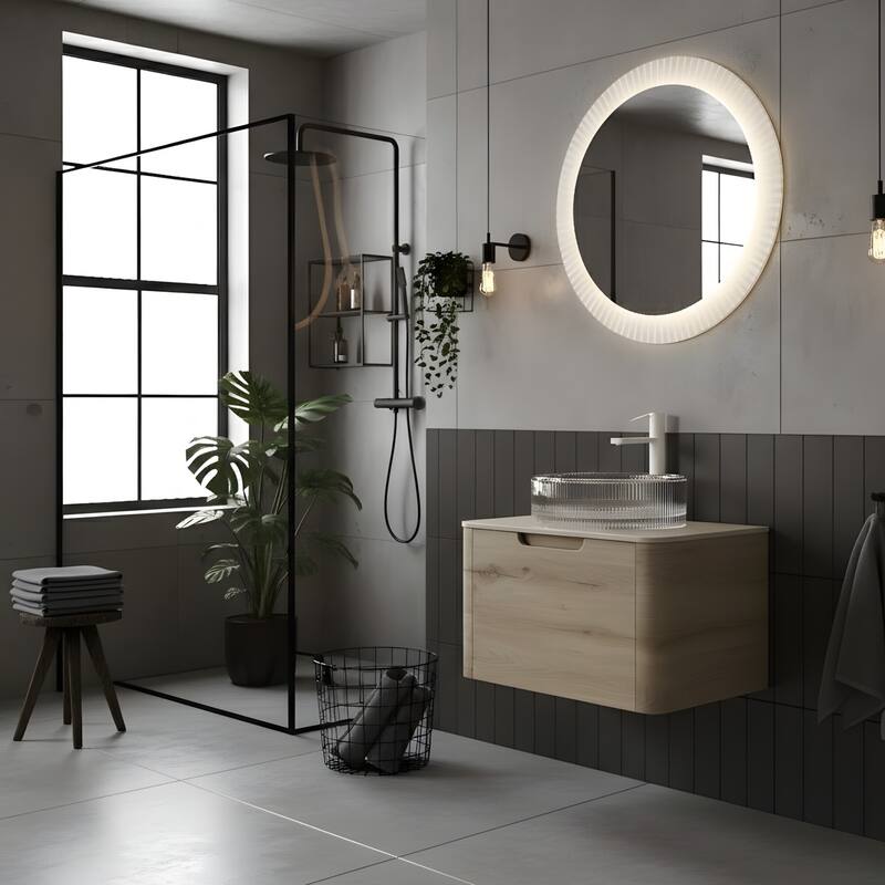 Wall-mounted Bathroom Vanity with Round Vessel Basin