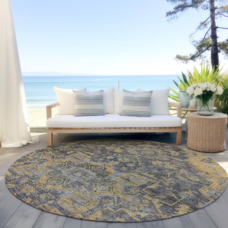 Machine Washable Indoor/ Outdoor Chantille Traditional Boho Rug - Gray - 8' x 8'
