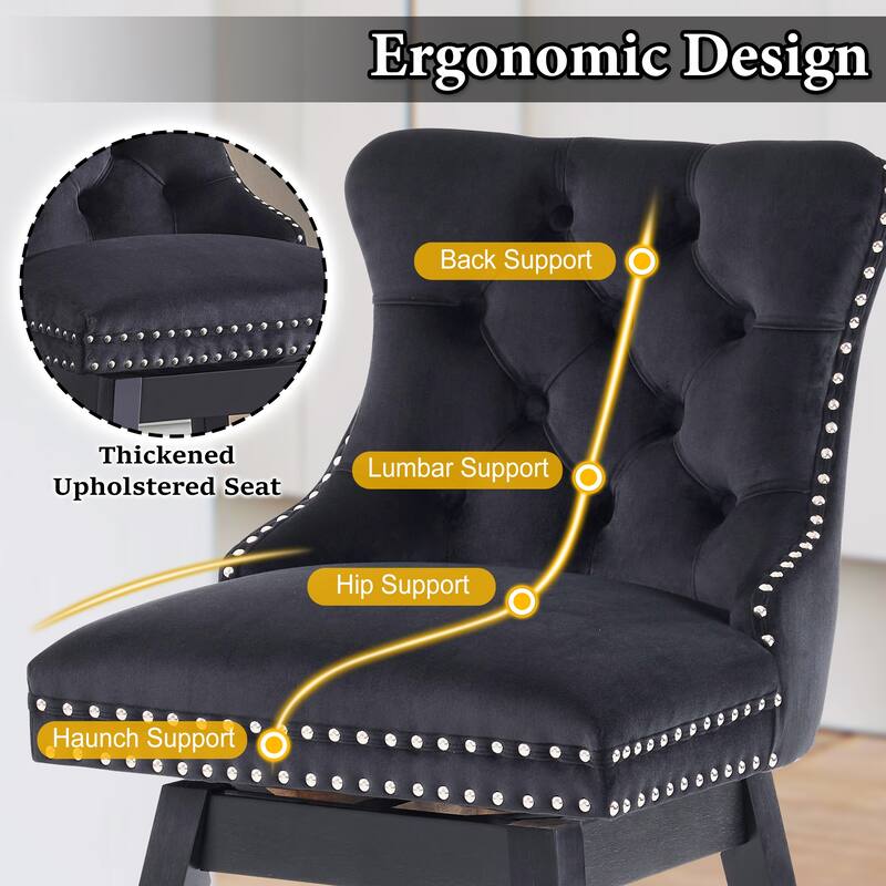 26"/30" Velvet Upholstered Swivel Counter or Bar Height Stools, Set of 4