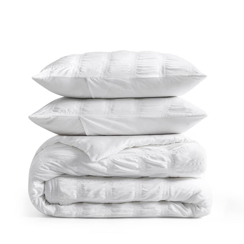 3-Piece Seersucker Bubble Ruffled Chic Comforter Set