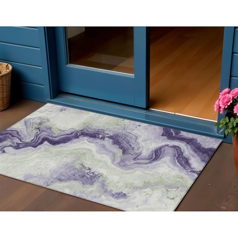 HomeRoots Abstract Transitional Rectangle Outdoor Rug - 3' x 5'