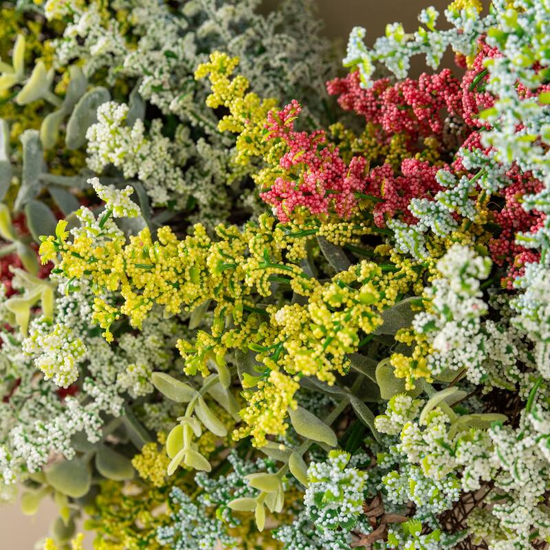 Glitzhome 24"D Mixed Floral Eucalyptus Wreath Includes a Complimentary Black Metal Wreath Hanger