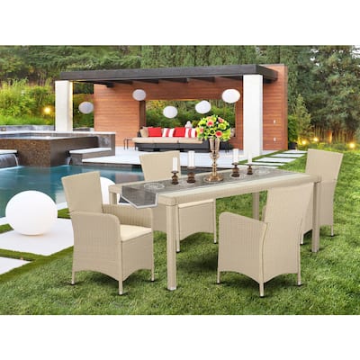 HomeStock 5-Piece Natural Oak Finish Solid Wood Top Dining table with 4-Chairs with Lattice Back